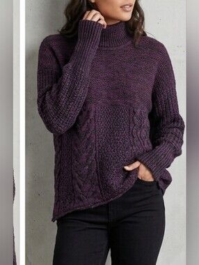 Simply Vera Vera Wang Marled Cable-Knit Turtleneck Sweater Purple/Black Large